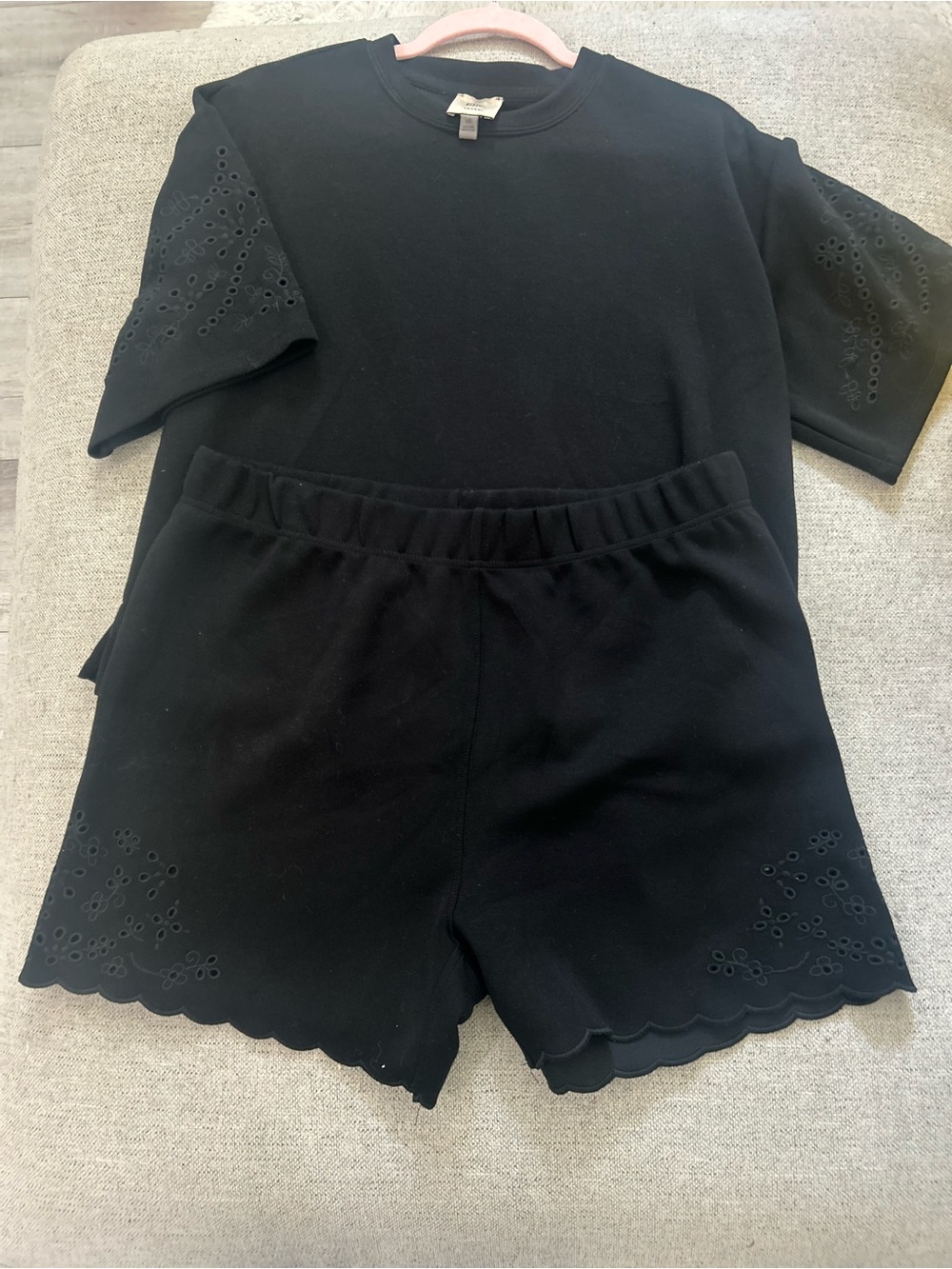 Eli Tahari Black Eyelet embroidered top and shorts set